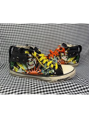 Vintage Ed Hardy High Top Sneakers Mens 11 Skull Tattoo Y2K Distressed Canvas